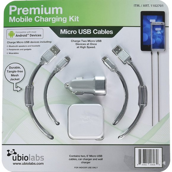 UbioLabs Premium Mobile Charging Kit Micro USB Cables - Picture 2 of 3